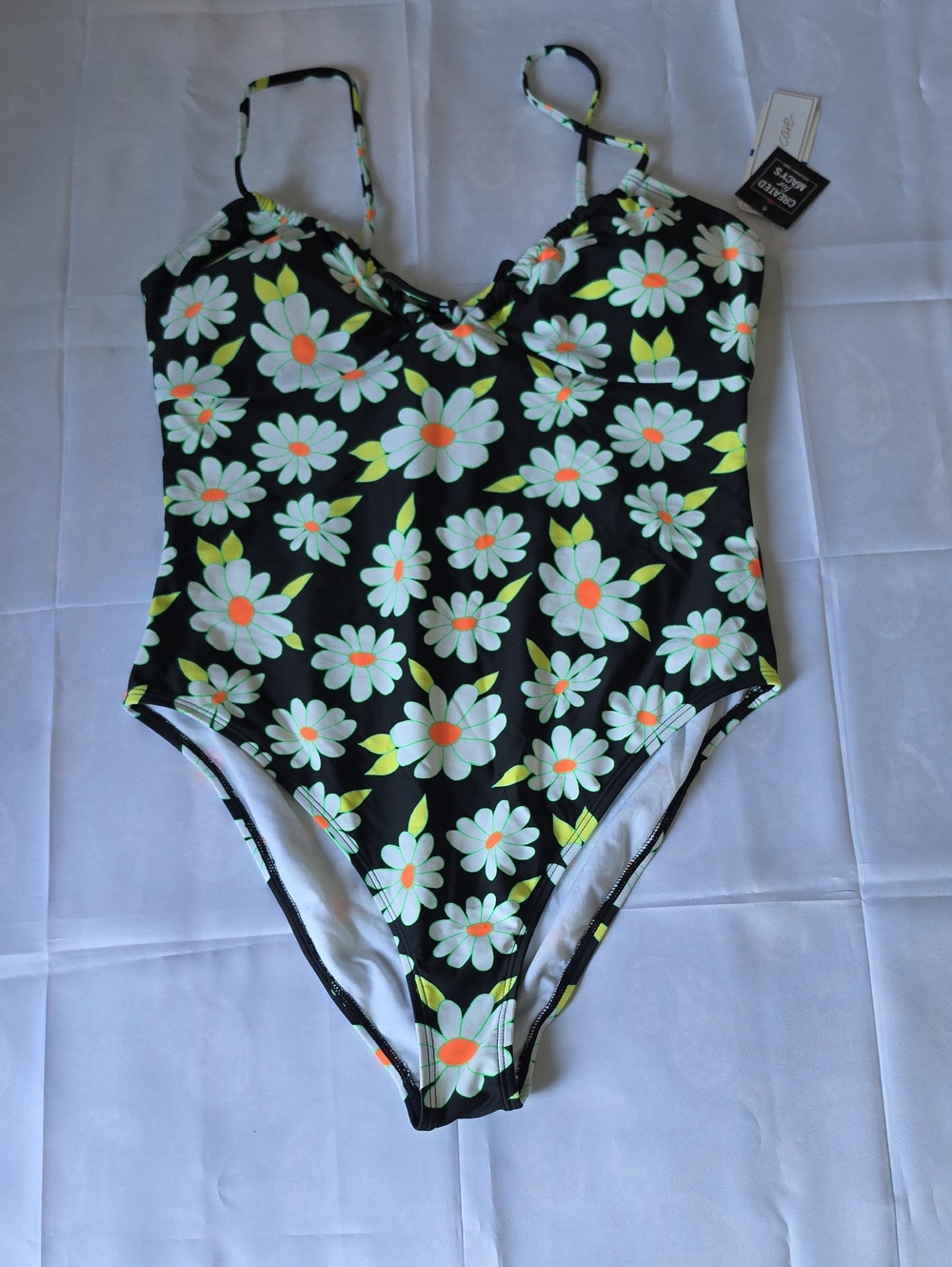Salt + Cove Black Floral One Pieces with Neon Green and White Accents